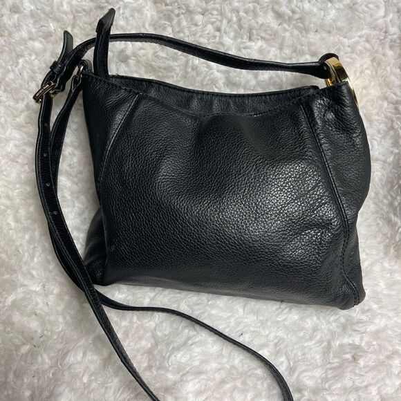 Michael Kors Fulton Black Leather shoulder /Cross Body bag Big Logo MK Medallion - Picture 3 of 10